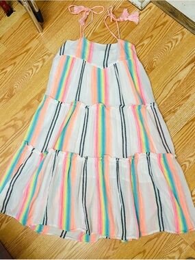 dRA Los Angles Multicolor Stripe Tiered Cotton Sundress With Tassel Ties Size M